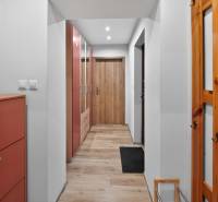Rodinný dom s veľkým pozemkom a priestorom na podnikanie – T.Jastrabie - Chodba v rodinnom dome s podlahou s dreveným dekorom a skriňou.