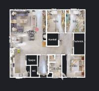 NOVOSTAVBA BUNGALOVU S MNOŽSTVOM PRIESTORU, v slepej ulici, Pružina - Pôdorys rodinného domu so štyrmi izbami a kúpeľňou.