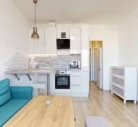 Pekný 2-izbový byt s lodžiou | investičná príležitosť | - Kuchyňa a obývačka s podlahou s dreveným dekorom v 2-izbovom byte, svetlý nábytok.