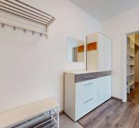 | Priestranný 2,5-izb. byt s walk-in šatníkom | parkovanie | - Predsieň v 2-izbovom byte s podlahou s dreveným dekorom a úložnými priestormi.