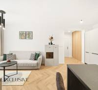 Na prenájom 2-izb. byt s terasou, Dun. Streda -Florida - Obývačka v 4-izbovom byte s podlahou s dreveným dekorom a minimalistickou dekoráciou.