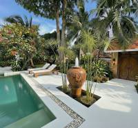 ŠTÝLOVÁ BOHO VILA S PRÉMIOVÝM DIZAJNOM – PATTAYA - Pohľad na luxusnú vilu v Pattayi s bazénom a exotickou záhradou.