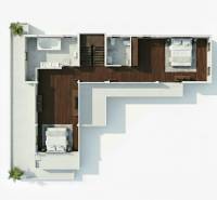 ŠTÝLOVÁ BOHO VILA S PRÉMIOVÝM DIZAJNOM – PATTAYA - Pôdorys vily s dvoma spálňami a kúpeľňou, využívajúcej podlahu s dreveným dekorom.