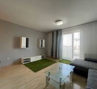 Prenájom 1 izbový byt v Galante, Hodská - Obývacia izba v 1-izbovom byte s podlahou s dreveným dekorom a skleneným stolíkom.