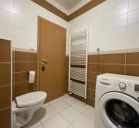 Prenájom 1 izbový byt v Galante, Hodská - Kúpeľňa v 1-izbovom byte s práčkou a WC, obkladačky hnedo-biele.