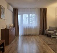 PRENÁJOM - Priestranný 3 izbový byt - Nitra, Centrum - Obývacia izba 3-izbového bytu s podlahou s dreveným dekorom a pohodlným kreslom.