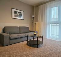 PRENÁJOM - Priestranný 3 izbový byt - Nitra, Centrum - Obývacia izba v 3-izbovom byte s pohodlnou sivou sedačkou a jednoduchými dekoráciami.