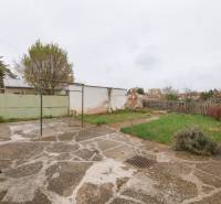 Na predaj rodinný dom Trnava, Zelenečská ulica, pozemok 1085 m2 - Záhrada pri rodinnom dome na Zelenečskej ulici v Trnave s trávnikom a dlažbou.