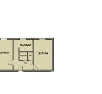 EXKLUZÍVNE! | Krásny 2-izbový byt | 52m² | Považanova - Pôdorys 2-izbového bytu s obývačkou, kuchyňou, spálňou, kúpeľňou a WC.