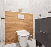 ALL INCLUSIVE I  4- IZBOVÝ RD SMART HOME NOVOSTAVBA- MOSTOVÁ (GA) - Kúpeľňa v rodinnom dome s podlahou s dreveným dekorom a sivými obkladmi.