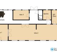  Podnikateľská príležitosť v obci Búč . - Pôdorys gastro priestorov s kuchyňou, tromi izbami a sociálnym zariadením.