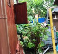 Bývanie v prírode, na dosah mesta, murov. chatka s celoročným využitím - Rodinný dom v Bohdanovciach nad Trnavou s drevenou stenou a hustou vegetáciou v záhrade.