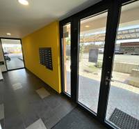 KOŠICE-2 IZBOVÝ BYT,NOVOSTAVBA,KOMPLET ZARIADENÝ,VL.PARK. MIESTO - Vstupná chodba so schránkami a presklenými dverami v 2-izbovom byte.