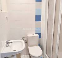 Dobré reality-na prenájom priestory 48,4 m2 a 30,90m2+ kúpelňa s wc, p - Kúpeľňa v kancelárii s keramickou dlažbou, sprchovacím kútom a bielymi dlaždicami.