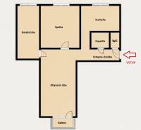 NOVÁ KOMPLET. REK., 3–IZB. BYT, PIVNICA, BALKÓN, DUKELSKÁ, BERNOLÁKOVO - Pôdorys 3-izbového bytu so spálňou, detskou izbou, kuchyňou a obývacou izbou s balkónom.