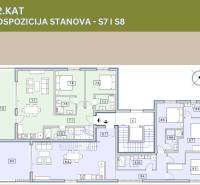 CHORVÁTSKO - Moderné apartmány 80 m od mora - SRIMA, VODICE - Pôdorys 3-izbového bytu s izbou, kuchyňou a kúpeľňou.