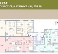CHORVÁTSKO - Moderné apartmány 80 m od mora - SRIMA, VODICE - Dispozícia 3-izbového bytu ukazuje rozloženie izieb a kuchýň.