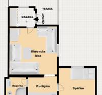 Na predaj 2 izbový murovaný domček, Bratislava, Záhorská Bystrica - Pôdorys 2-izbového bytu s chodbou, terasou, obývacou izbou a kuchyňou.