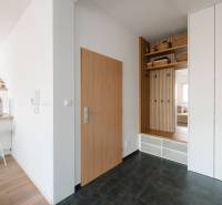 NUERA | PREDAJ 4i byt s predzáhradkou pri lese + 2x parking , BAIV - Vstupná chodba s úložným priestorom, podlaha s dekorom a kuchynský kút v 4-izbovom byte.