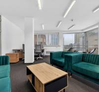 Kancelárie od 20m2 na PRENÁJOM | TOP biznis lokalita - Kancelárie s pohodlnými sedačkami a výhľadom, podlaha s dreveným dekorom.