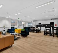 Kancelárie od 20m2 na PRENÁJOM | TOP biznis lokalita - Kancelárie s podlahou s dreveným dekorom a pohodlným farebným sedením.