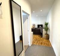 Tichý 2i byt v TOP Lokalite Nív | Trenčianska, BA - Chodba s podlahou s dreveným dekorom, zrkadlom a rastlinou v 2-izbovom byte.
