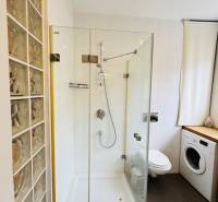 Tichý 2i byt v TOP Lokalite Nív | Trenčianska, BA - Kúpeľňa v 2-izbovom byte s preskleným sprchovým kútom a práčkou.