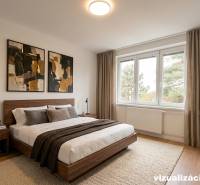 KOMPLETNÁ REKONŠTRUKCIA- 3i 54 m² + balkón - Dubnica nad Váhom - Spálňa v 3-izbovom byte so štýlovou posteľou, obrazy na stene, veľké okno.