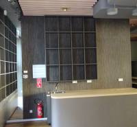 PRENÁJOM NEB.PRIESTORU V POLYFUNKČNOM DOME V CENTRE PEZINKA - Interiér obchodných priestorov na ulici Moyzesova s regálmi a pultom.