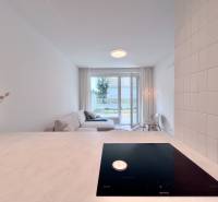 NUERA︱NOVÝ RUŽINOV - kompletne zariadený 2-izbový apartmán so záhradou - Kuchynský pult, sporák a svetlá obývačka s výhľadom v 2-izbovom byte.