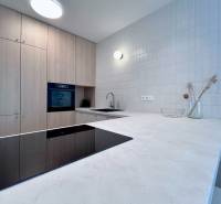 NUERA︱NOVÝ RUŽINOV - kompletne zariadený 2-izbový apartmán so záhradou - Kuchyňa v 2-izbovom byte s varnou doskou a skrytými úložnými priestormi.