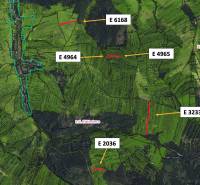 Zábiedovo – 11.650 m2 ORNÁ PÔDA a LES - Letecká mapa Poľnohospodárskych a lesných pozemkov v okolí Zábiedova s označenými parcelami.