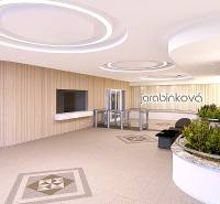 Kancelárie na prenájom: od 20m2 | Jarabinková ulica - Recepcia kancelárií s členeným stropom, rastlinami a podlahou s geometrickým vzorom.