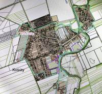 Zaujímavý pozemok v obci Košúty (záhrada) - Mapa Košút a okolí pozdĺž Košútskej, zachytáva záhrady a parceláciu územia.
