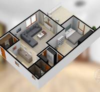 2-izb. byt v RD, TERASA, BA IV Dúbravka, Tavarikova Osada - Pôdorys znázorňuje usporiadanie izieb a nábytku v 2-izbovom byte.