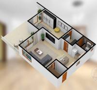 2-izb. byt v RD, TERASA, BA IV Dúbravka, Tavarikova Osada - 3D pôdorys 2-izbového bytu s priestrannou terasou a obývacou časťou.