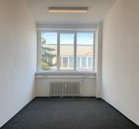 Prenájom centrum Galanty - Kancelárie s bielymi stenami a kobercom, veľké okno a radiátor pod ním.