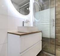 Na PRENÁJOM_v NOVOSTAVBE krásny 3-izbový byt s parkovacím státím - Kúpeľňa s umývadlom a sprchovým kútom v 3-izbovom byte, podlaha s dreveným dekorom.