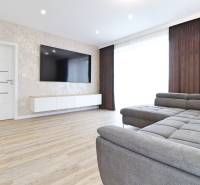 Na PRENÁJOM_v NOVOSTAVBE krásny 3-izbový byt s parkovacím státím - Obývacia izba v 3-izbovom byte s pohovkou a podlahou s dreveným dekorom.