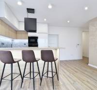 Na PRENÁJOM_v NOVOSTAVBE krásny 3-izbový byt s parkovacím státím - Kuchyňa s barovým pultom a podlahou s dreveným dekorom v 3-izbovom byte.