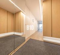 LUXUSNÝ 3-IZBOVÝ BYT NA MIERU V NADČASOVEJ NOVOSTAVBE NA ZAČIATKU KOLI - Chodba v 3-izbovom byte s podlahou s dreveným dekorom a zrkadlom.