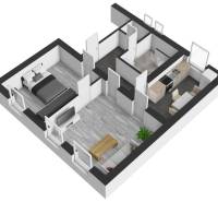 EXKLUZÍVNE: Priestranný 2-izbový byt s vlastnou malou záhradkou v srdc - Obývacia izba a kuchyňa v 2-izbovom byte s podlahou s dreveným dekorom.