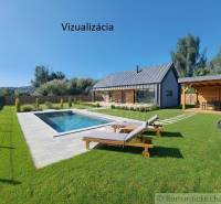 Stavebný pozemok pri Nitre so stavebným povolením v tichej lokalite - Vizualizácia domu s bazénom a altánkom na pozemku v Hosťovej, vhodné na bývanie.