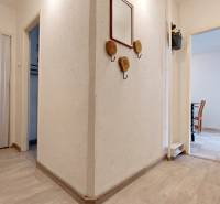 Na PRENÁJOM, VEĽKÝ 2 izb. TEHLOVÝ BYT, SÍDLISKO II., PREŠOV  - Chodba v 2-izbovom byte s bielymi stenami a podlahou s dreveným dekorom.