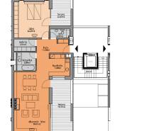 Na predaj veľký 2-izbový byt s terasou a wellness - Koliba - Pôdorys 2-izbového bytu na ulici Tupého s terasou, obývačkou a kúpeľňou.