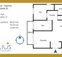 UHLISKÁ, 3-i byt, 80 m2 – zariadená novostavba s parkovaním v cene - Pôdorys 3-izbového bytu na ulici Uhliská, Bratislava - Vajnory, s balkónom.