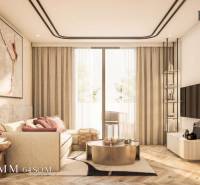 2 SPÁLŇOVÝ APARTMÁN BIANCANA PHUKET - Svetlá obývačka s podlahou s dreveným dekorom a pohodlným sedením v 3-izbovom byte.