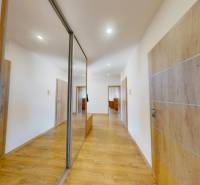 4-IZBOVÁ NOVOSTAVBA Horné Štitáre - Chodba v rodinnom dome s podlahou s dreveným dekorom a zrkadlovou skriňou.