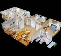 4-IZBOVÁ NOVOSTAVBA Horné Štitáre - 3D model interiéru s podlahou s dreveným dekorom v rodinnom dome.