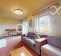 PRENÁJOM 2i apartmán s terasou, parkovaním, Veľká Lomnica - Obývacia izba v 2-izbovom byte s pohovkou, jedálenským stolom a závesmi.